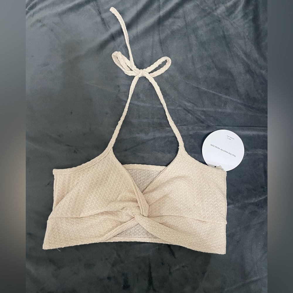 Beige Cropped Halter Top